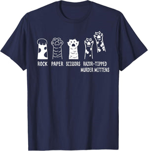 Rock Paper Scissors Razor-Tipped Murder Mittens Cute Cats T-Shirt - T-Shirt | Navy