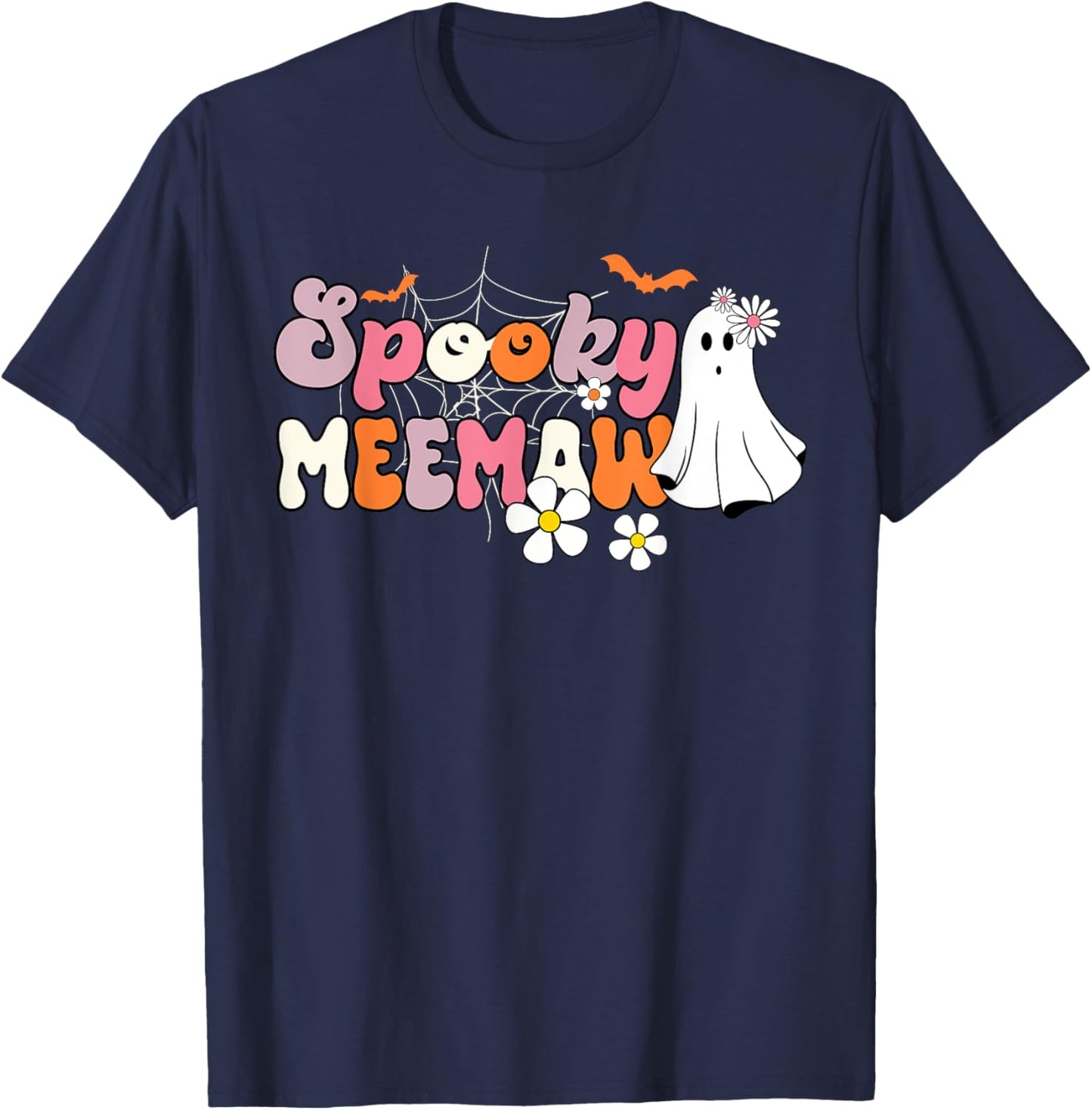 Groovy One Spooky Meemaw Mama Grandma Witch Mom Halloween T-Shirt - T-Shirt | Navy