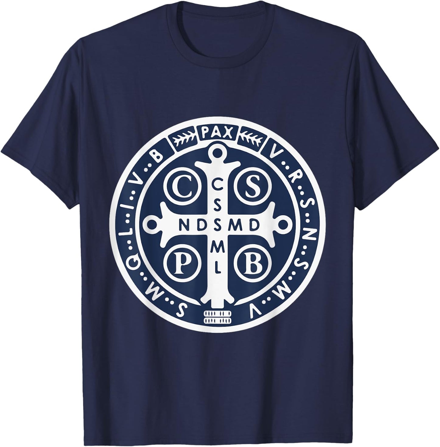 Spiritual Religious Christian Catholic St Benedict T-Shirt - T-Shirt | Navy
