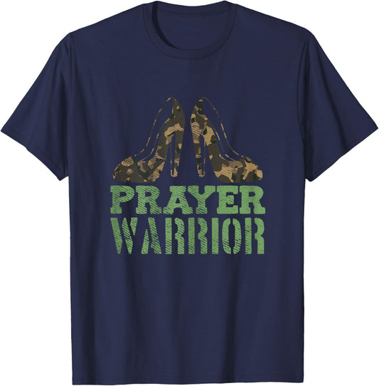 Prayer Warrior Christian Jesus Faith Religious Camo Heels T-Shirt - T-Shirt | Navy
