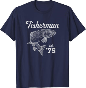 50 Year Old Fisherman Trout Fishing 1975 50th Birthday T-Shirt - T-Shirt | Navy
