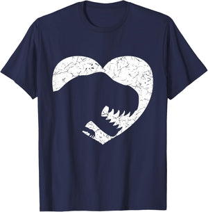 Kids Valentines Day T-Rex Dinosaur Heart Silhouette Boys Toddler T-Shirt - T-Shirt | Navy