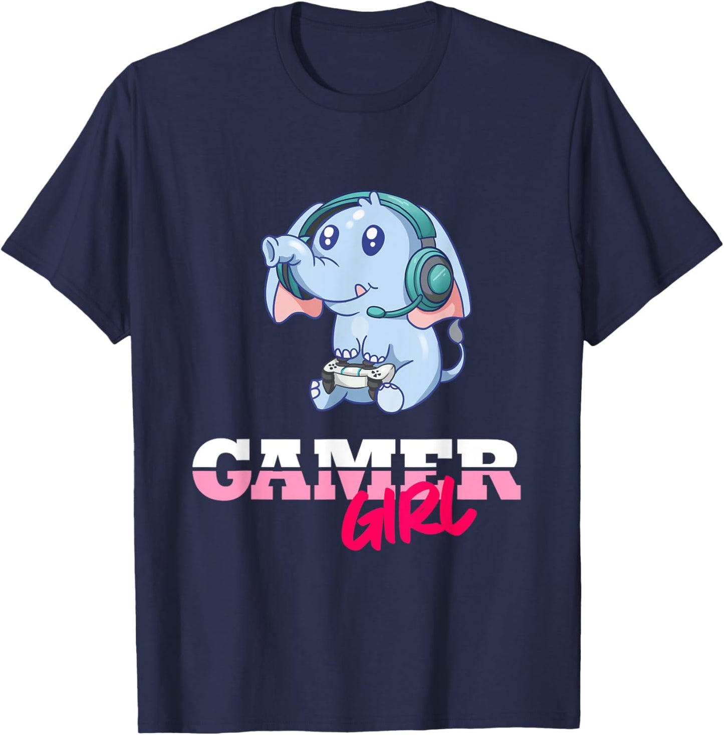 Elephant Gamer Girl Gaming T-Shirt - T-Shirt | Navy