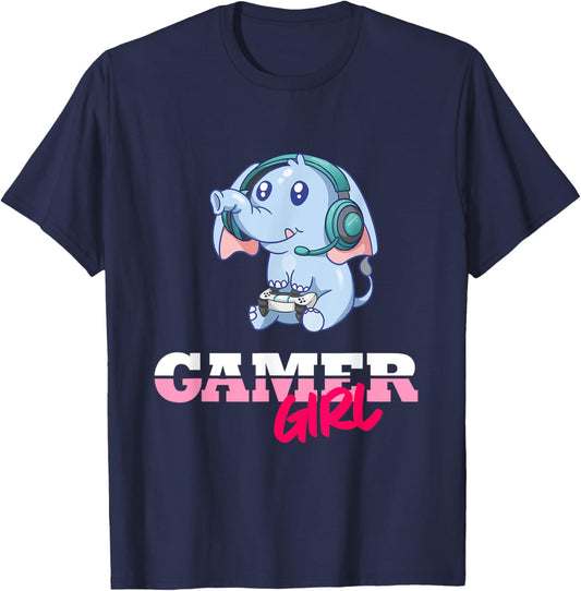 Elephant Gamer Girl Gaming T-Shirt - T-Shirt | Navy