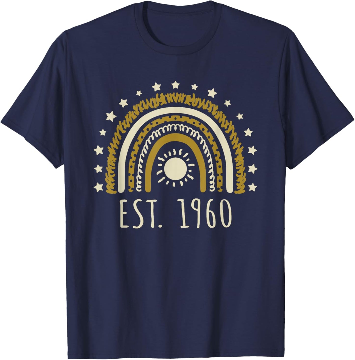 Est 1960 Retro Rainbow Established 1960 Birthday Design T-Shirt - T-Shirt | Navy