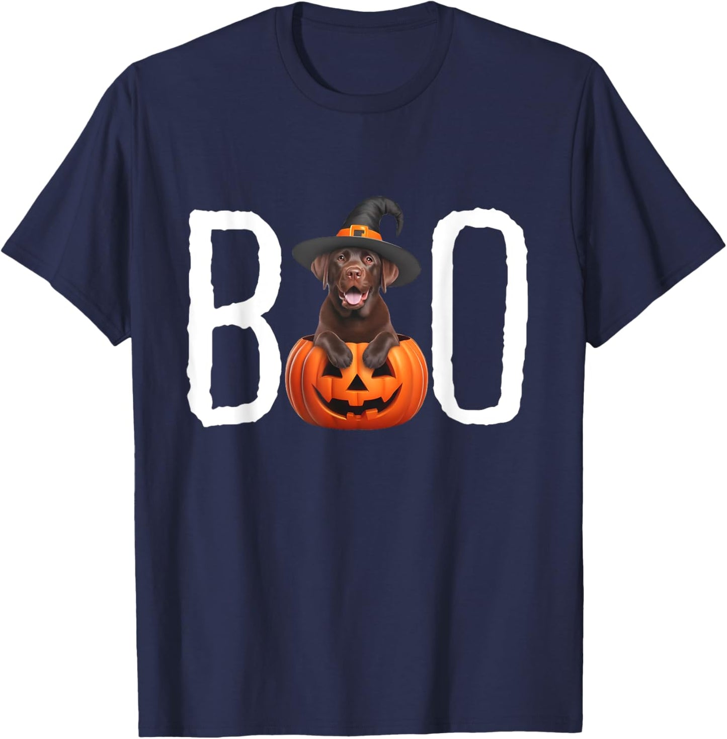 Chocolate Lab Puppy Pumpkin BOO Witch Hat Dog Halloween Dog Women T-Shirt - T-Shirt | Navy