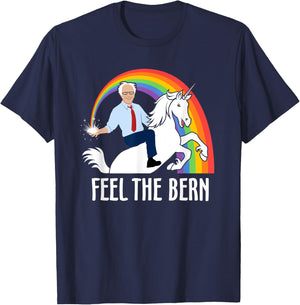 Feel The Bernie Sanders Riding Unicorn Funny Bern T-Shirt - T-Shirt | Navy