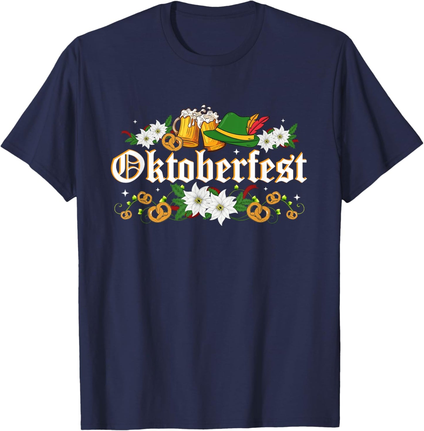 Oktoberfest - Funny Beer Hat Pretzel And Edelweiss T-Shirt - T-Shirt | Navy