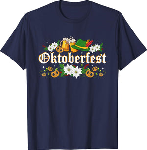 Oktoberfest - Funny Beer Hat Pretzel And Edelweiss T-Shirt - T-Shirt | Navy
