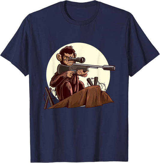 Ape Monkey Gorilla Rifle Shooting Pro Gun T-Shirt - T-Shirt | Navy