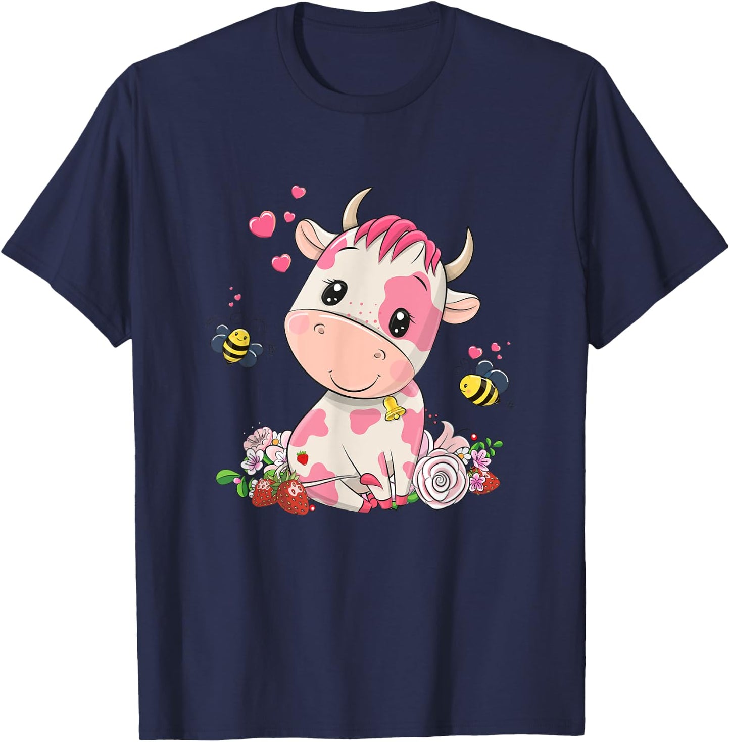 Strawberry Cow, Cute Cow, Pink Cow Pet Variant T-Shirt - T-Shirt | Navy