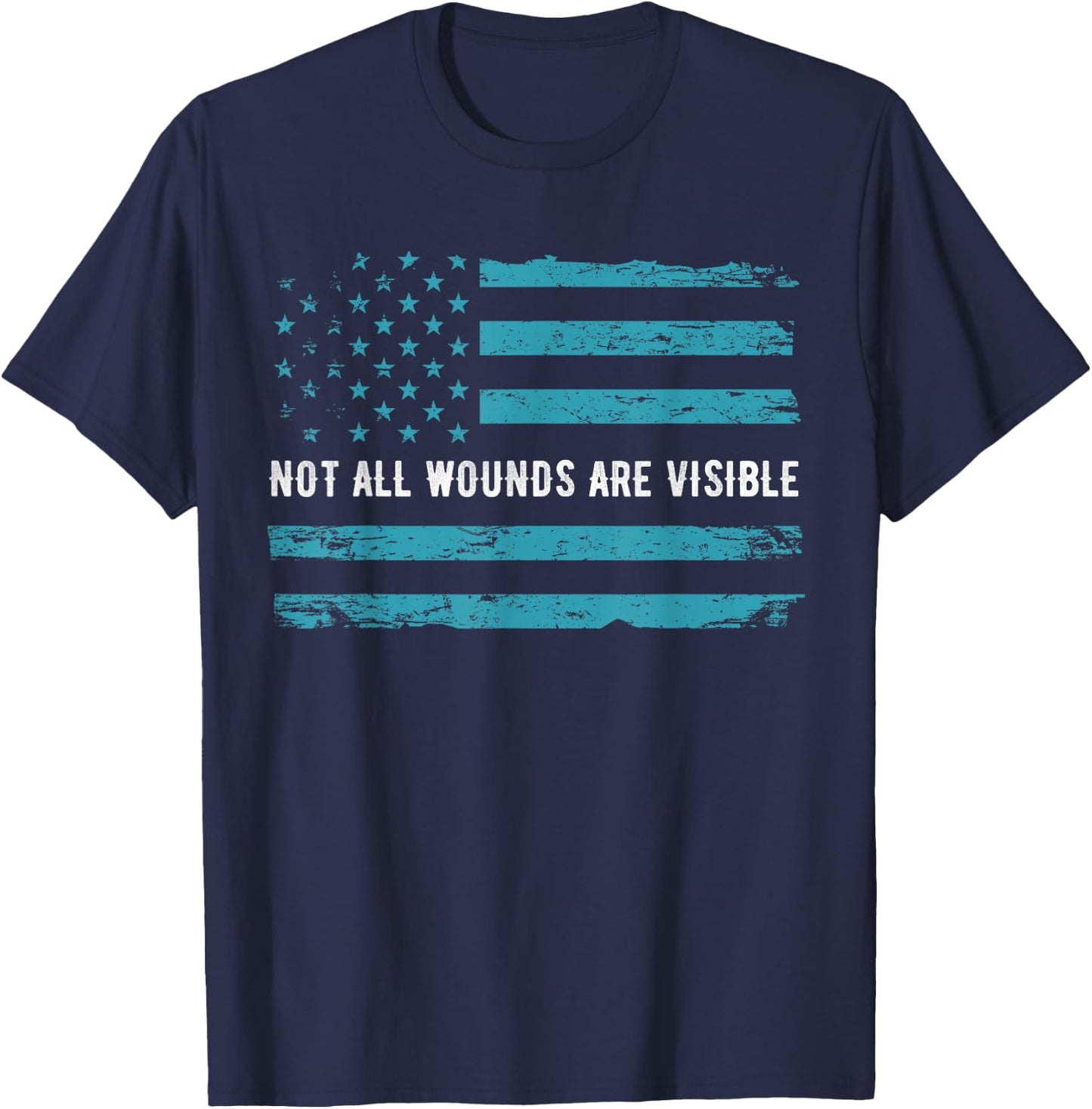 PTSD Awareness US Flag in Teal Color T Shirt Warrior Gift T-Shirt - T-Shirt | Navy
