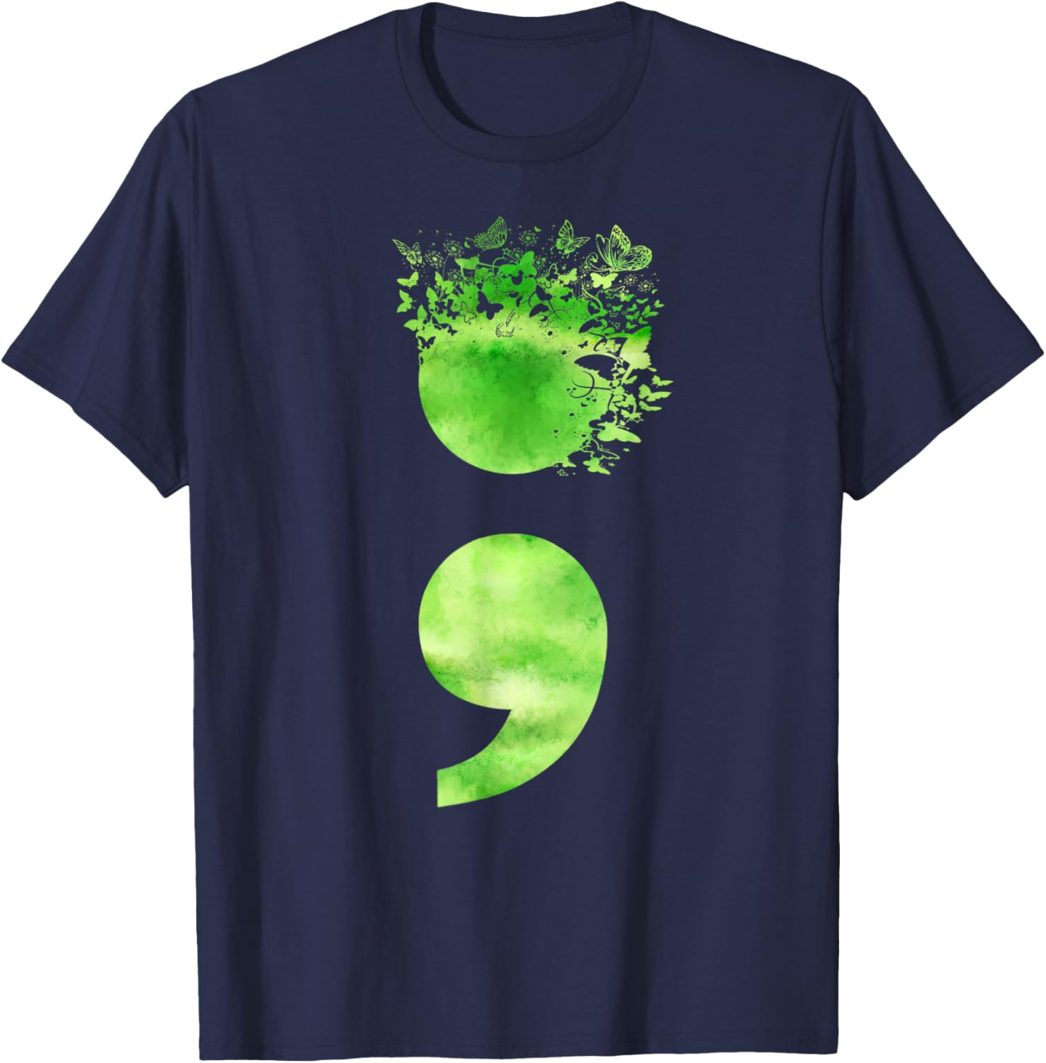 Semicolon Butterfly Retro Mental Health Matters Awareness T-Shirt - T-Shirt | Navy