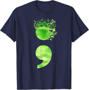Semicolon Butterfly Retro Mental Health Matters Awareness T-Shirt - T-Shirt | Navy