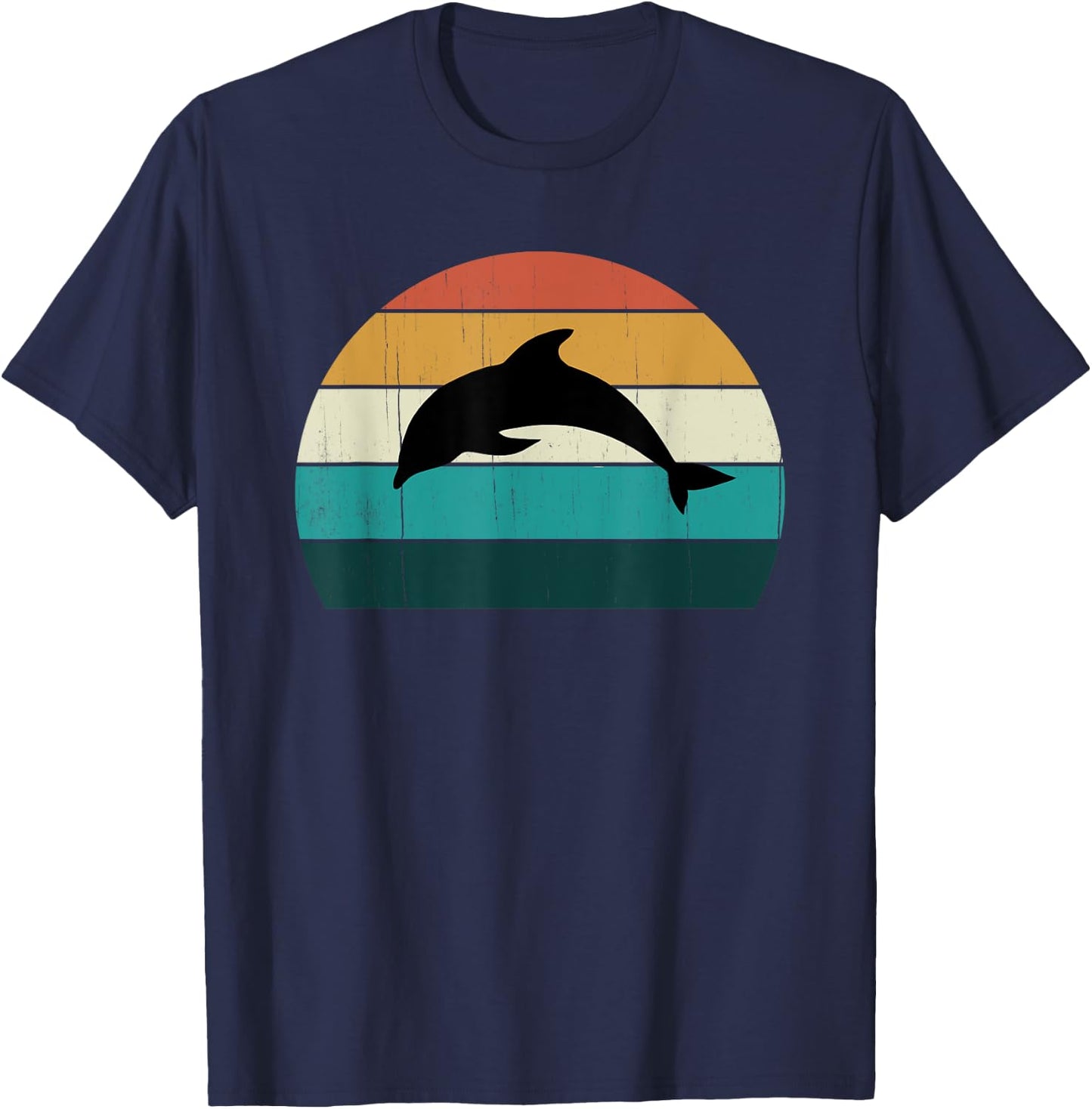 Retro Dolphin - Cool Sunset Aquatic Mammals Lovers Sea Gift T-Shirt - T-Shirt | Navy