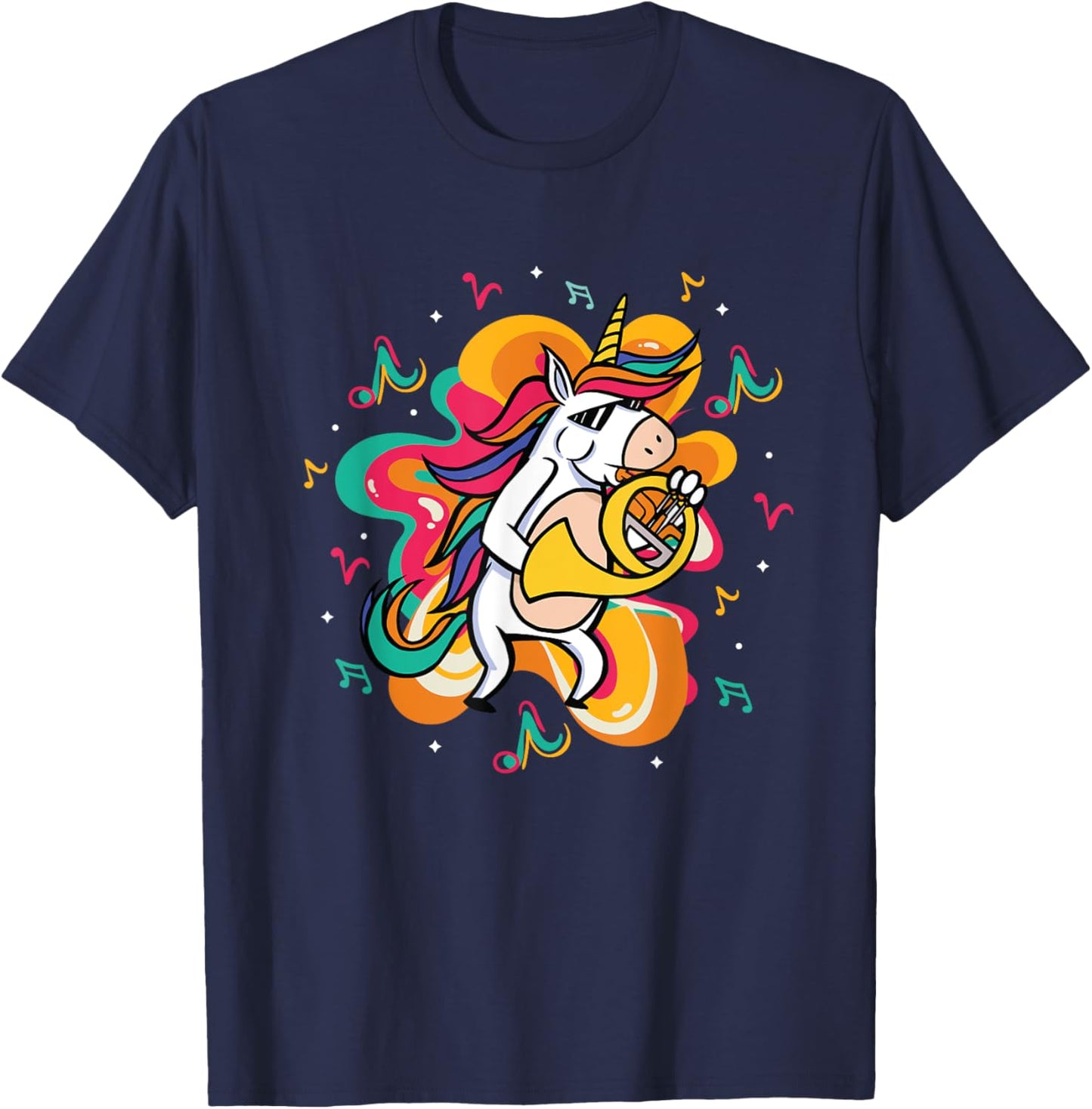 Unicorn Playing French Horn T-Shirt - T-Shirt | Navy