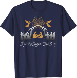 Dibble Dabble Designs Holidays Christian Nativity - And the Angels Did Sing -Adults Kids Black Short Sleeve T-Shirt - T-Shirt | Navy