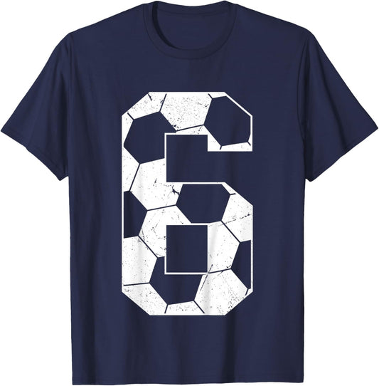 Kids 6th Birthday Boy Soccer Player Football 6 Years Old T-Shirt - T-Shirt | Navy
