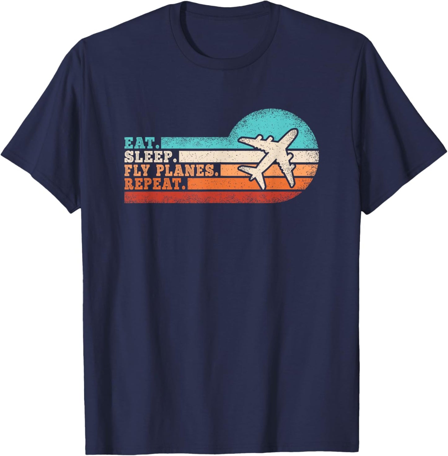 Eat Sleep Fly Planes Repeat Funny Pilot Aviation Airplane T-Shirt - T-Shirt | Navy