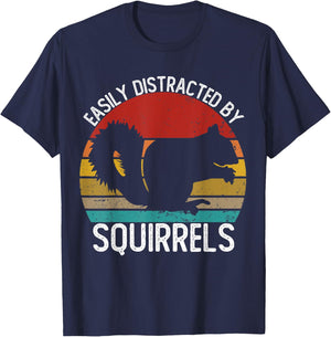 Easily Distracted By Squirrels Shirts Vintage Squirrel T-Shirt - T-Shirt | Navy