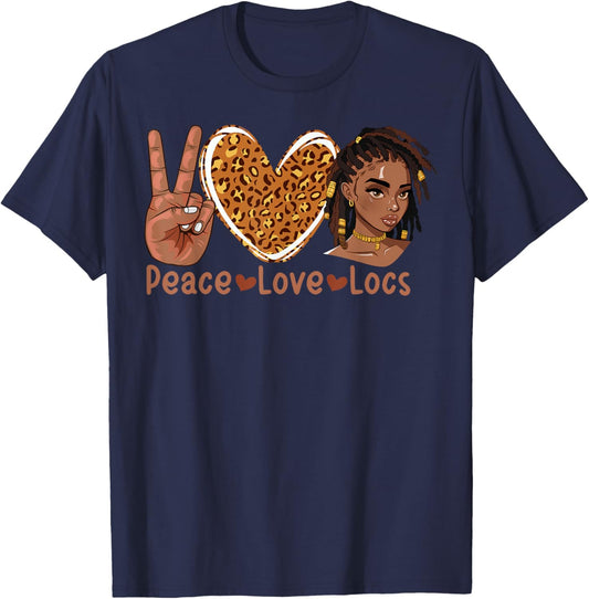 Peace Love Locs Black Women Melanin Dreadlocks Afro Hair T-Shirt - T-Shirt | Navy