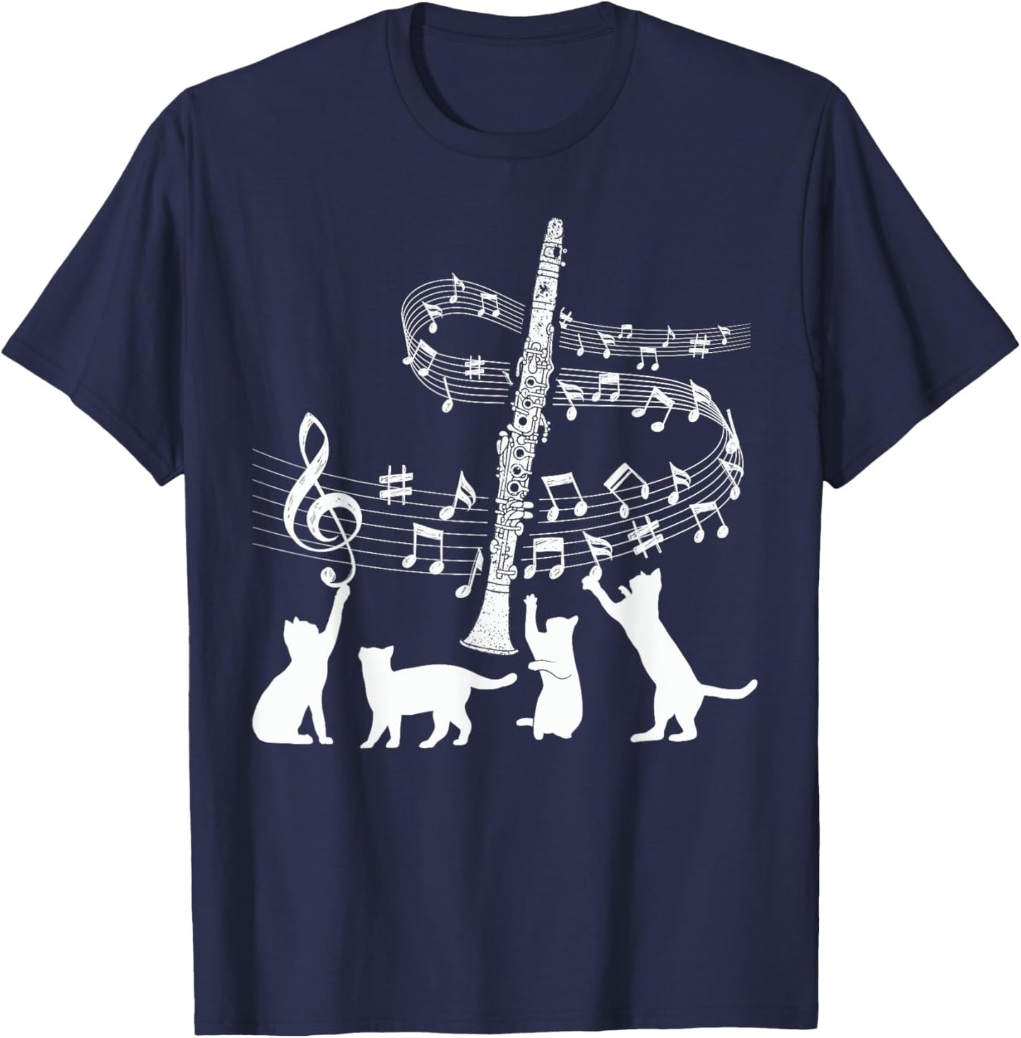 Clarinetist Cats Lover Clarinet Player Expert Musician Music T-Shirt - T-Shirt | Navy