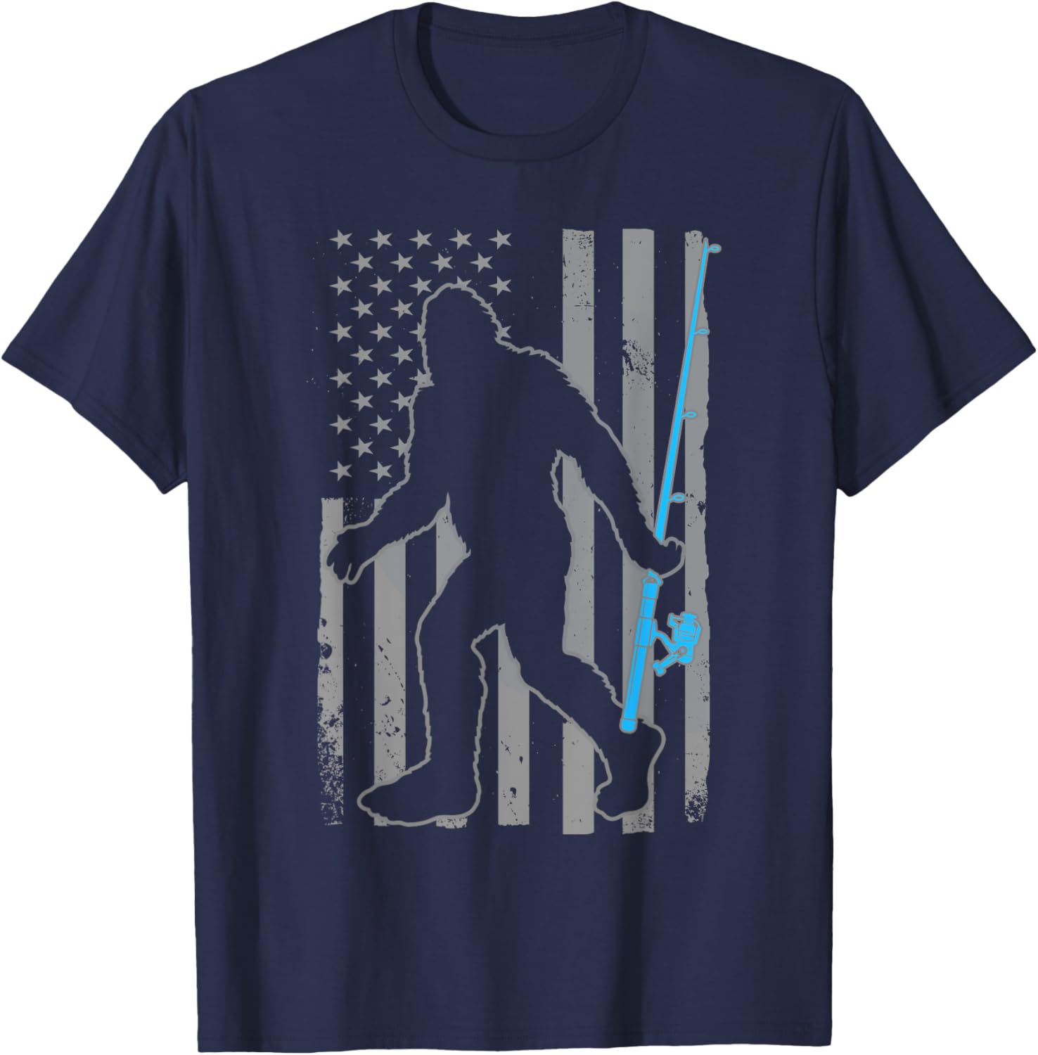 American Flag Fish Fisher Fisherman Funny Bass Fishing USA T-Shirt - T-Shirt | Navy
