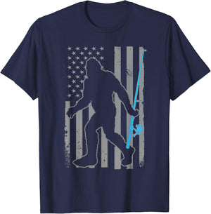 American Flag Fish Fisher Fisherman Funny Bass Fishing USA T-Shirt - T-Shirt | Navy