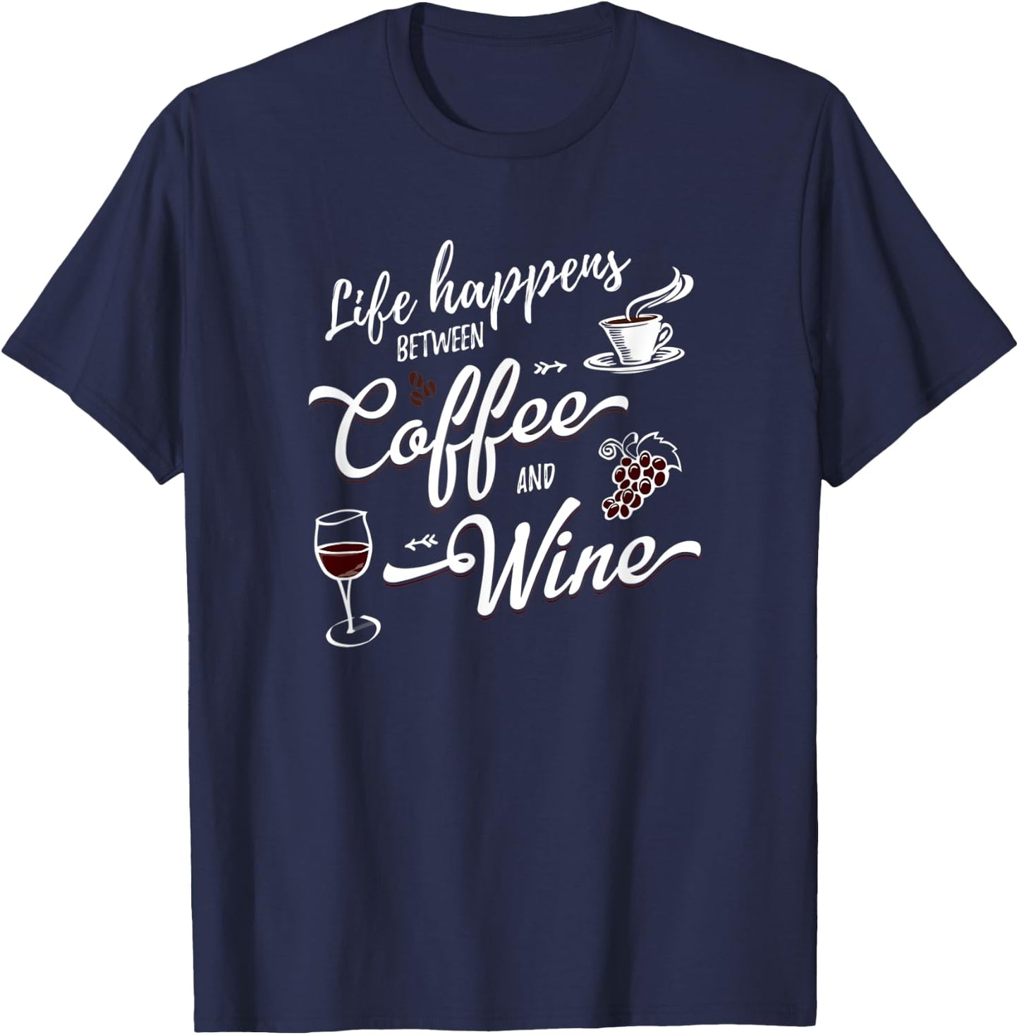 Funny Wine & Coffee Shirts With Saying Women Plus Men T-Shirt - T-Shirt | Navy