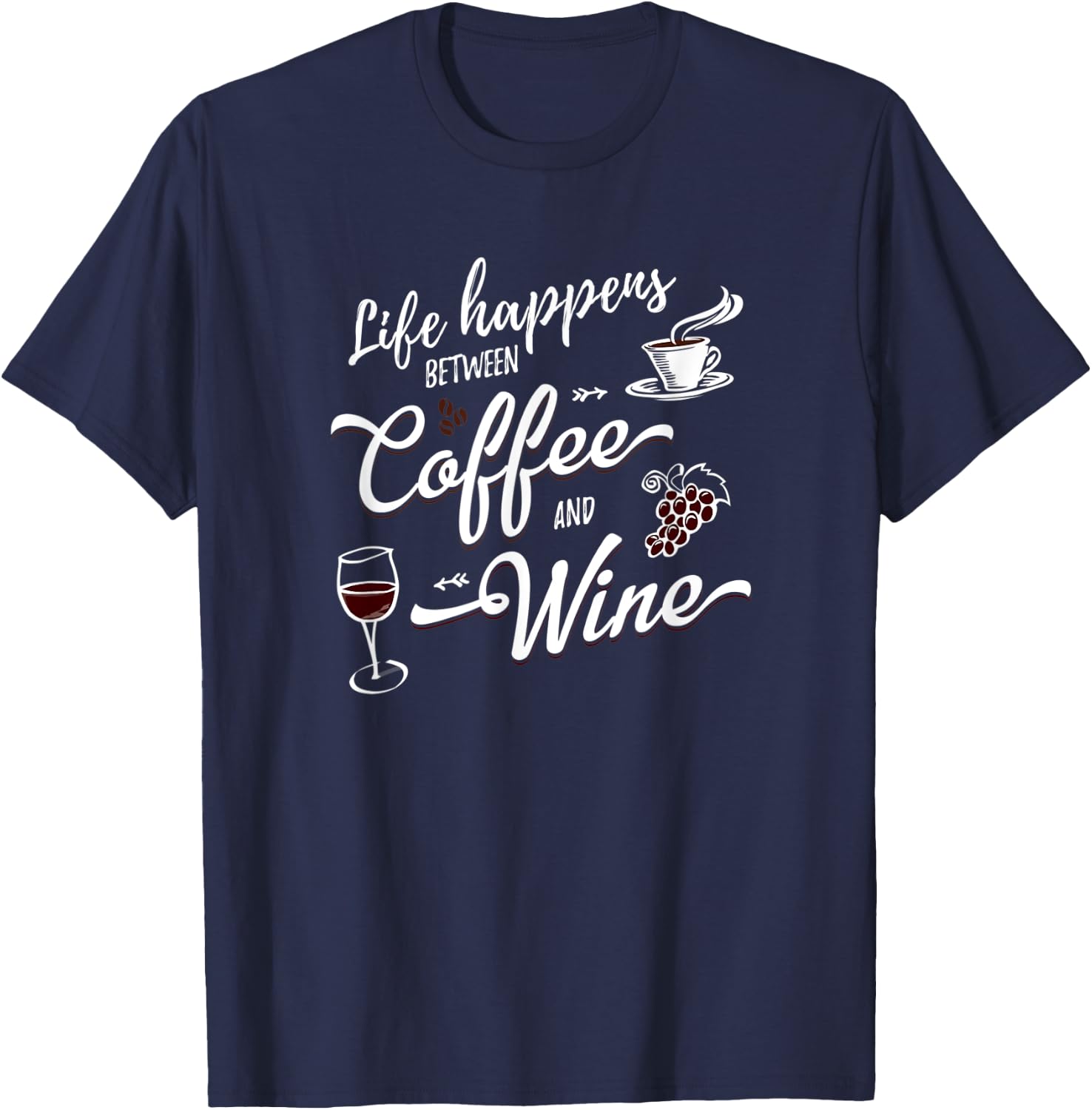 Funny Wine & Coffee Shirts With Saying Women Plus Men T-Shirt - T-Shirt | Navy