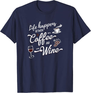 Funny Wine & Coffee Shirts With Saying Women Plus Men T-Shirt - T-Shirt | Navy