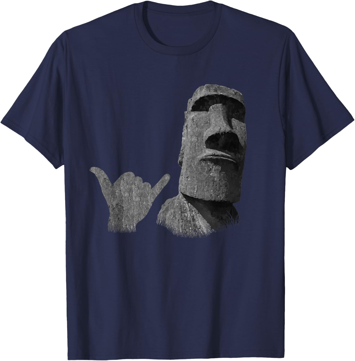 Funny Easter Island Rapa NUI Moai Statue Surfer Shaka Sign T-Shirt - T-Shirt | Navy
