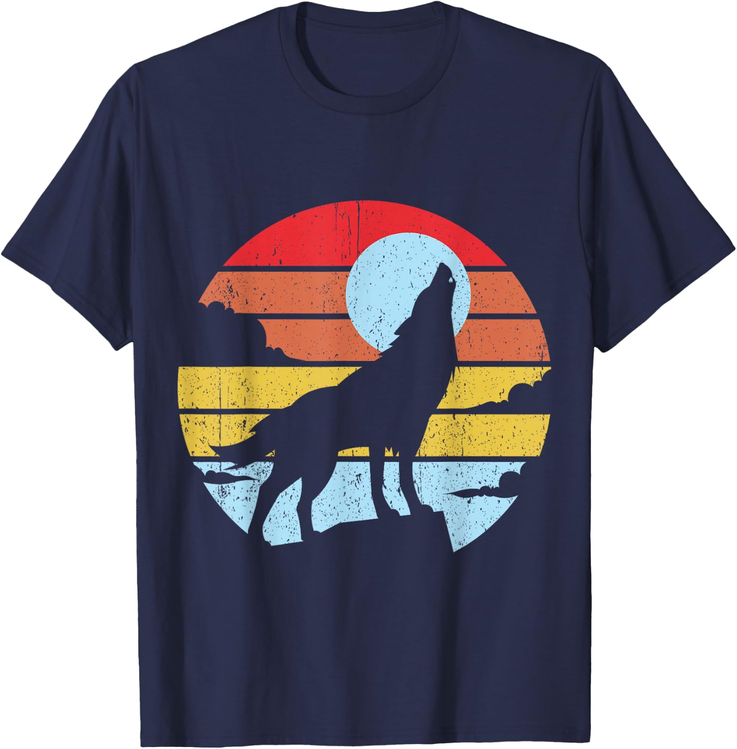 Colorful Wolf Design Wolves Moon T-Shirt - T-Shirt | Navy