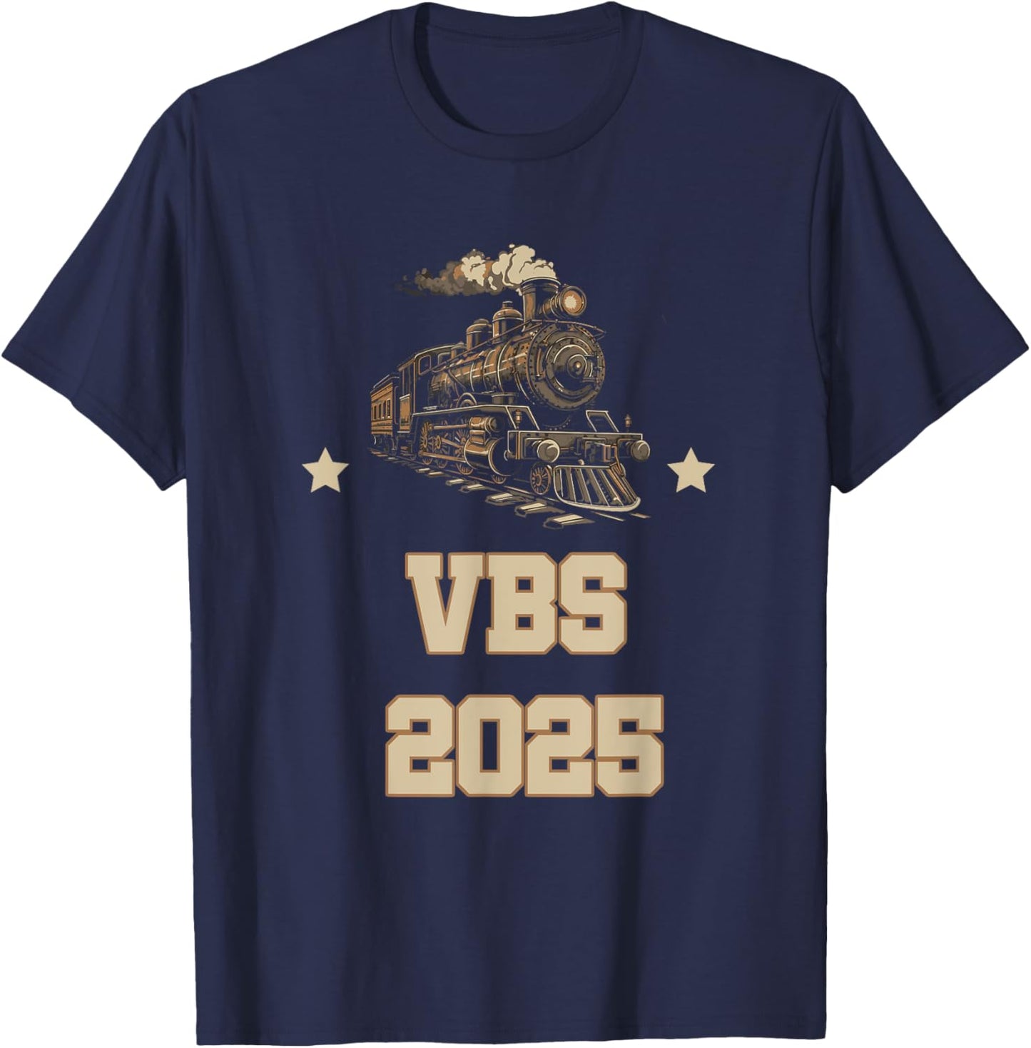 Trains at VBS 2025 Vacation Bible School Railroad VBS Team T-Shirt - T-Shirt | Navy