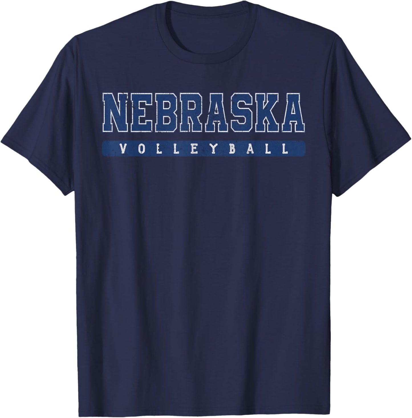 Nebraska Volleyball Varsity Blue Vintage Text T-Shirt - T-Shirt | Navy