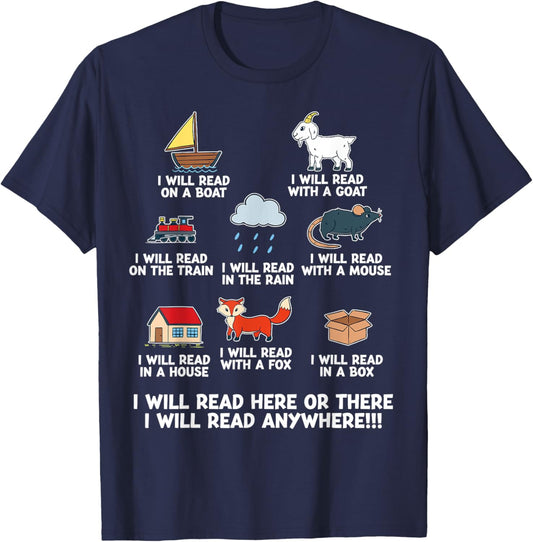 I Will Read Books On A Boat And Everywhere Reading T-Shirt - T-Shirt | Navy
