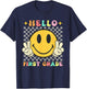Retro Groovy 1st Grade Back to School Hello First Grade T-Shirt - T-Shirt | Navy