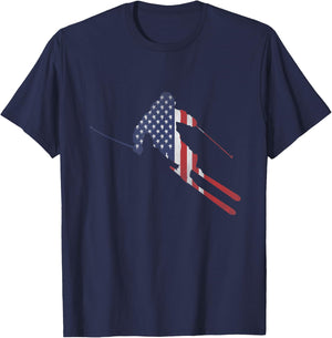 American Flag Skiing Outfit for US Skiers & Ski Run Winter Kids Men T-Shirt - T-Shirt | Navy