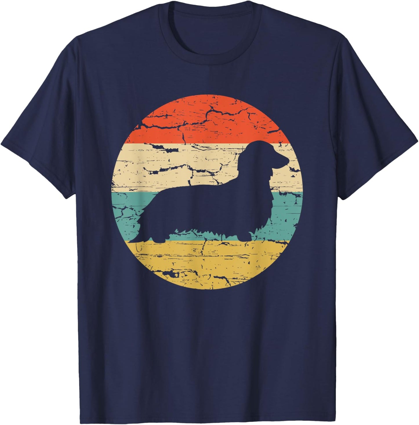 Dachshund Long Haired Dog Vintage Mom Dad Retro Men Women Girls Kids T-Shirt - T-Shirt | Navy