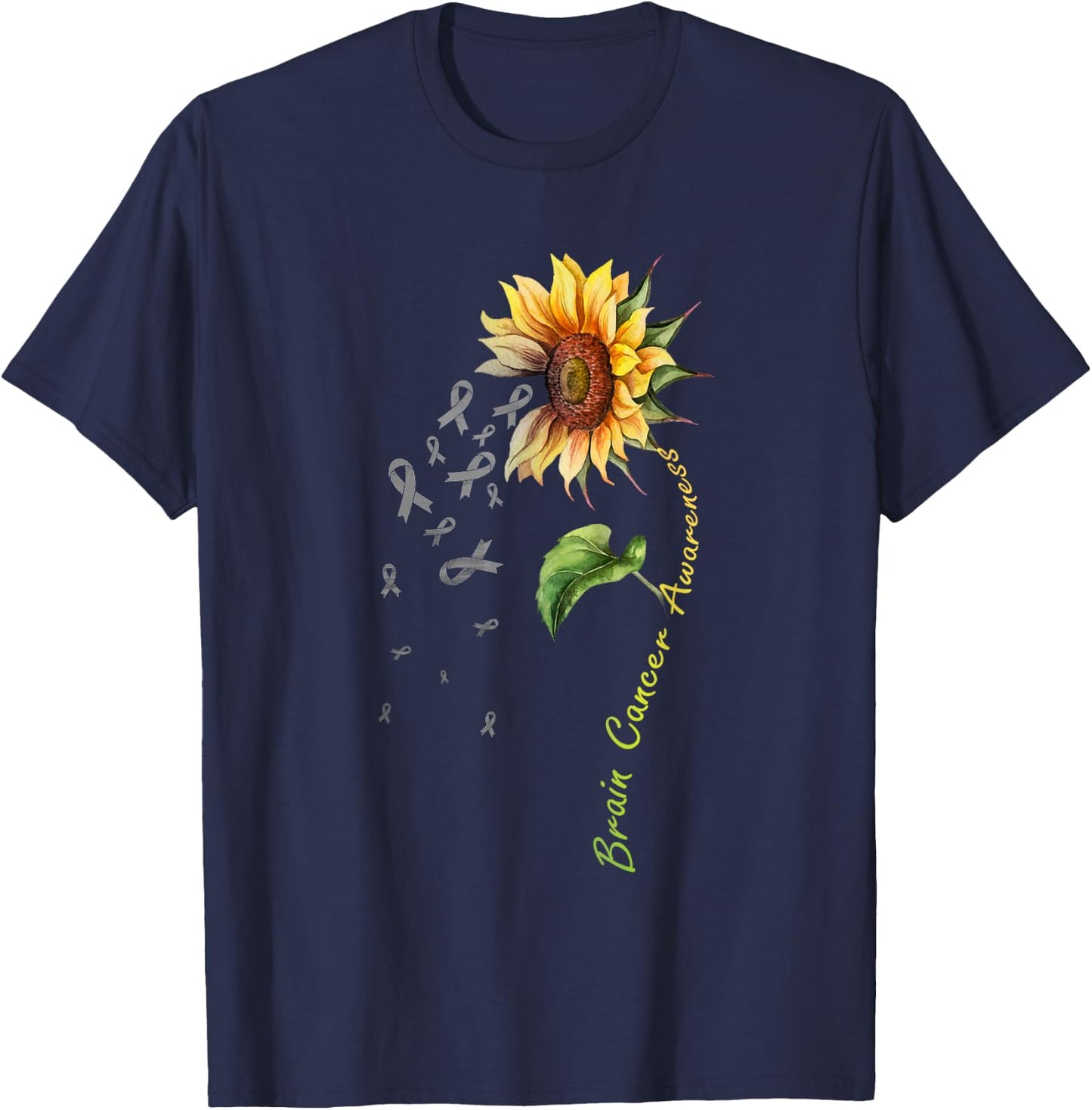 Brain Cancer Awareness Sunflower Shirt T-Shirt - T-Shirt | Navy