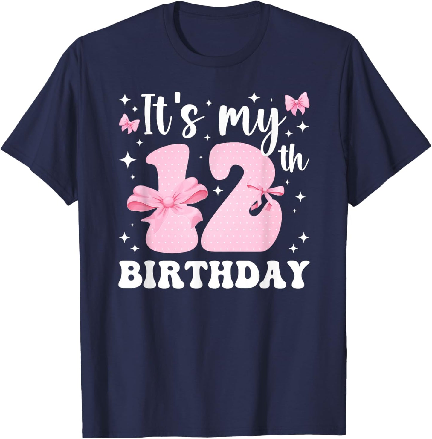 12th Coquette Themed Birthday Twelve Year Old Girl Bow T-Shirt - T-Shirt | Navy