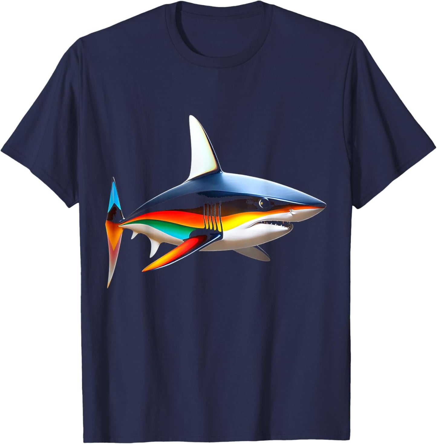 Shark Colorful Art Animal Love Illustration Graphic Shark T-Shirt - T-Shirt | Navy