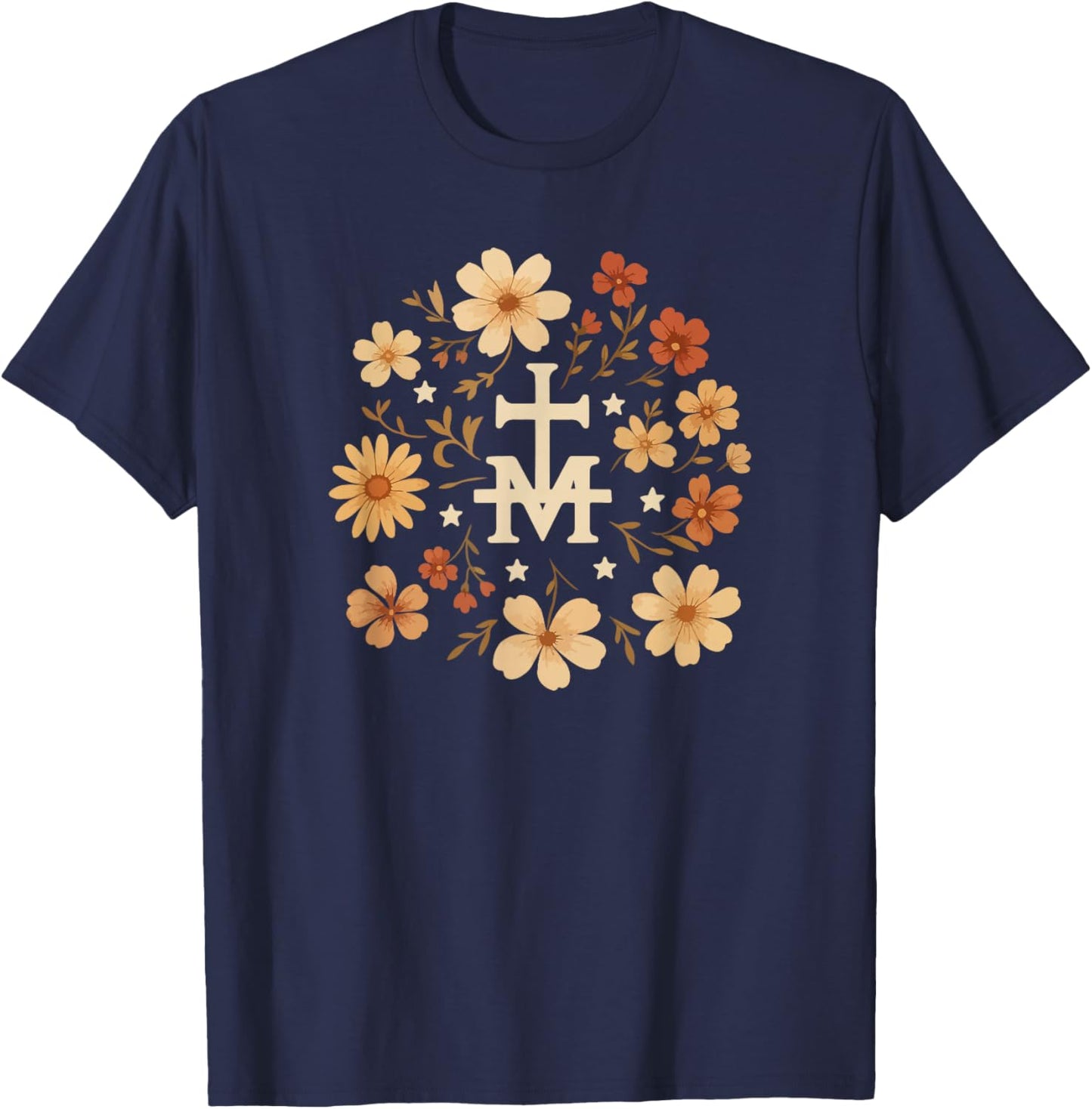 Marian Art Catholic Medal Cute Graphic T-Shirt - T-Shirt | Navy