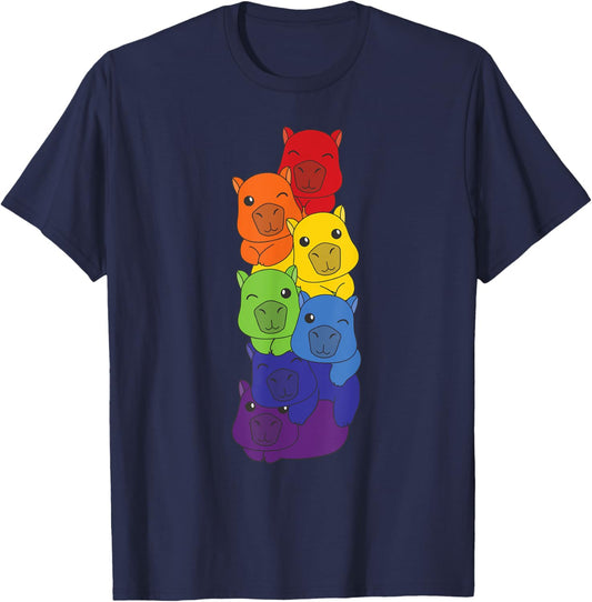 Rainbow Capybaras Cute Animals Colorful Capybara T-Shirt - T-Shirt | Navy