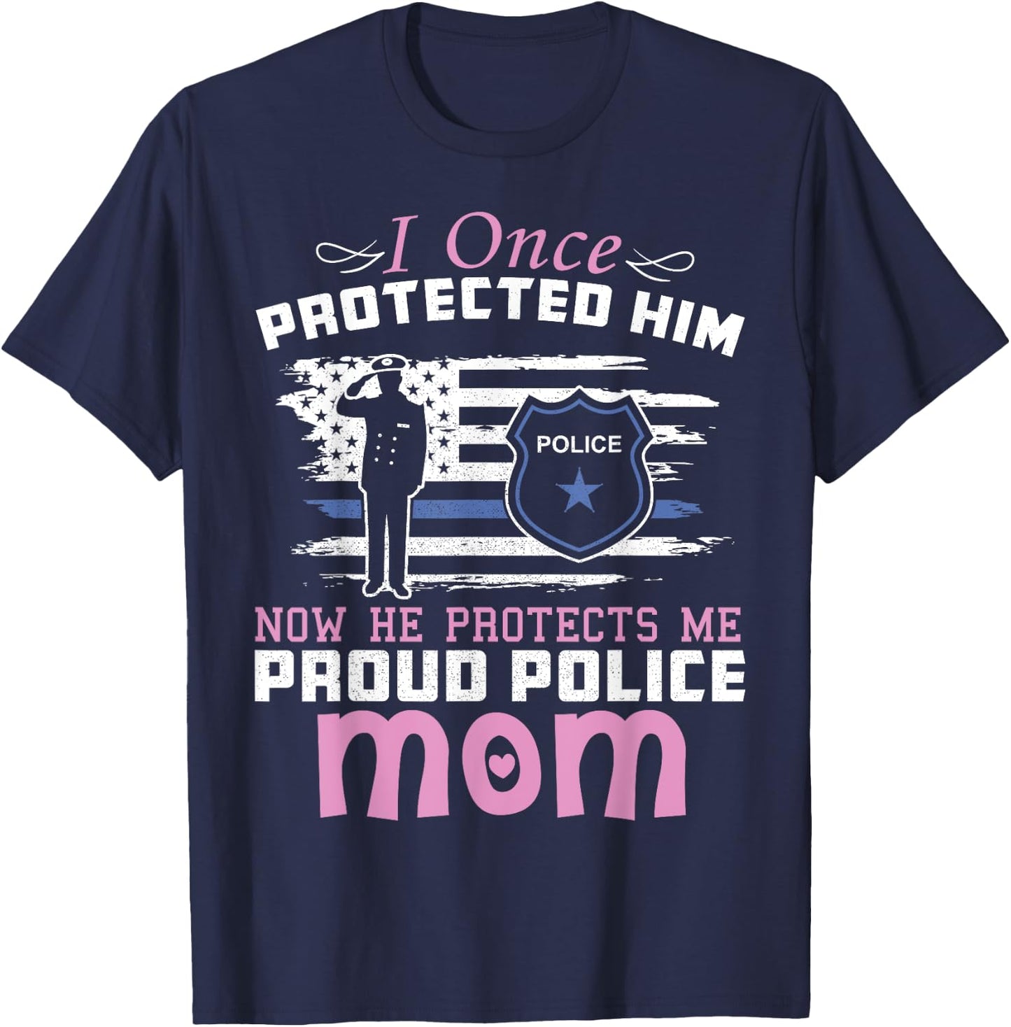 American Police Thin Blue Line Gift Proud Mom T-Shirt - T-Shirt | Navy