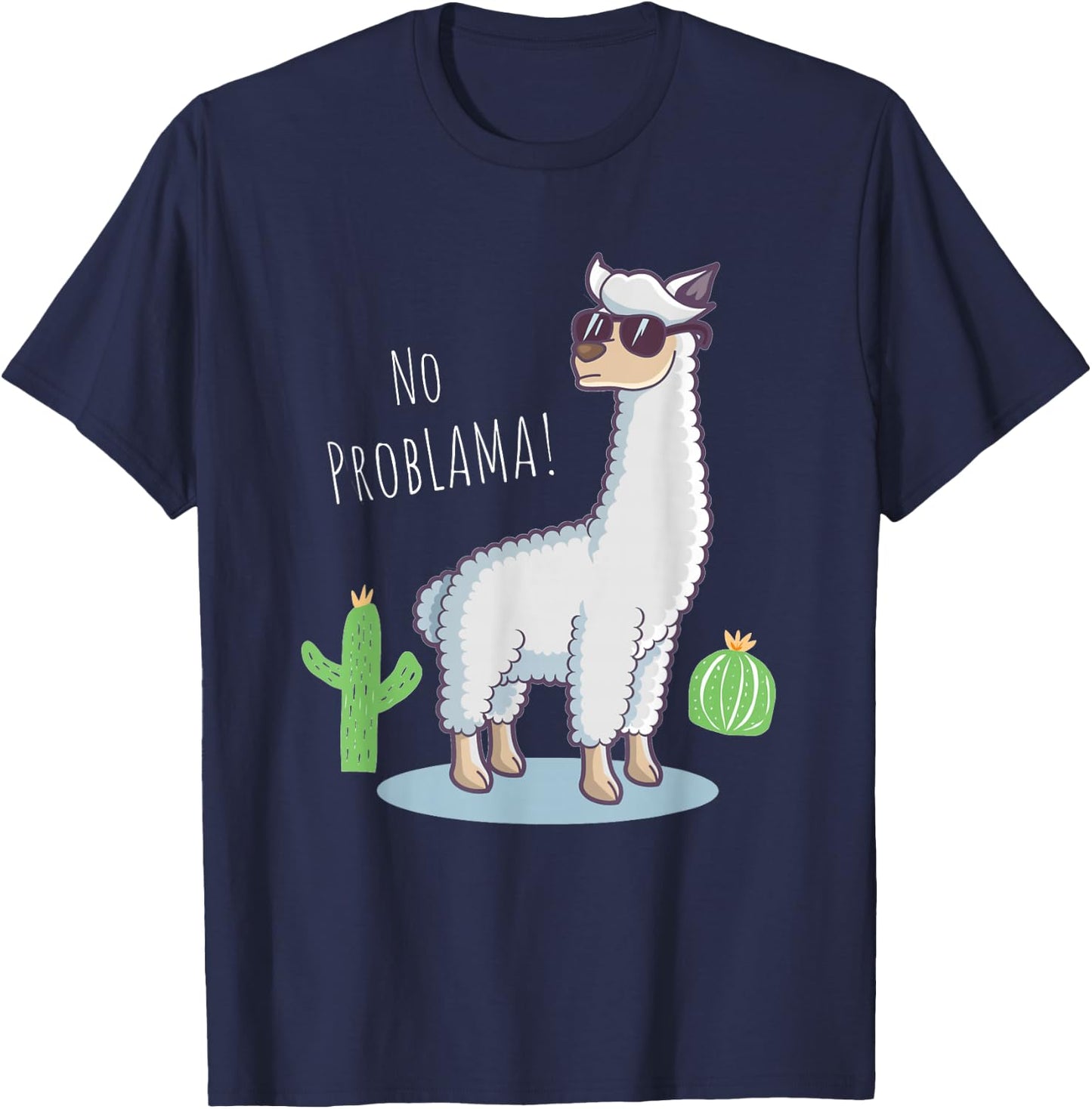 Llama No Problama - Funny Lama Cactus Design T-Shirt - T-Shirt | Navy