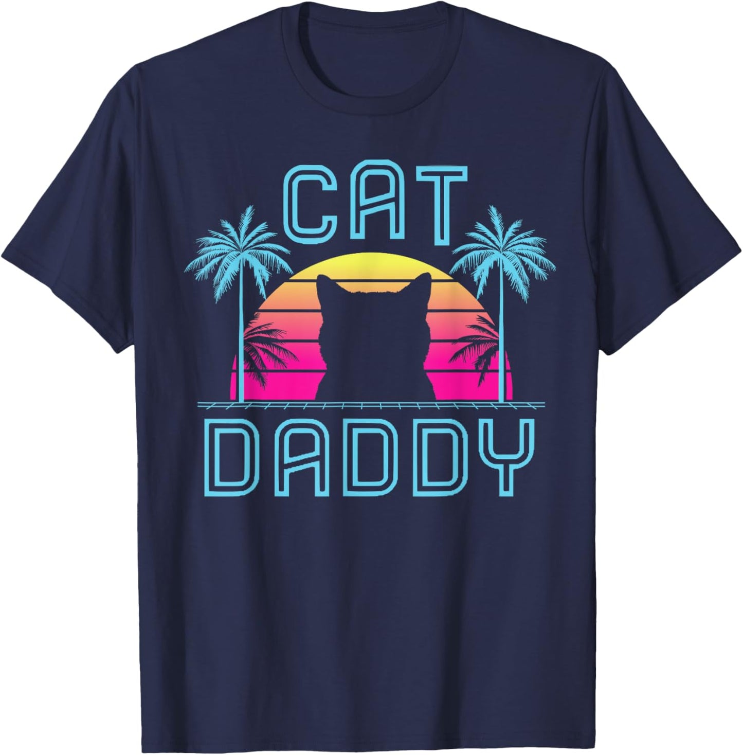 Cat Daddy Dad fathers day retro summer cat papa T-Shirt - T-Shirt | Navy