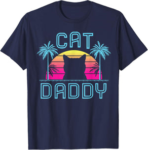 Cat Daddy Dad fathers day retro summer cat papa T-Shirt - T-Shirt | Navy