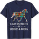 Easily Distracted By Horses & Books Lover Gift Hare Mare T-Shirt - T-Shirt | Navy
