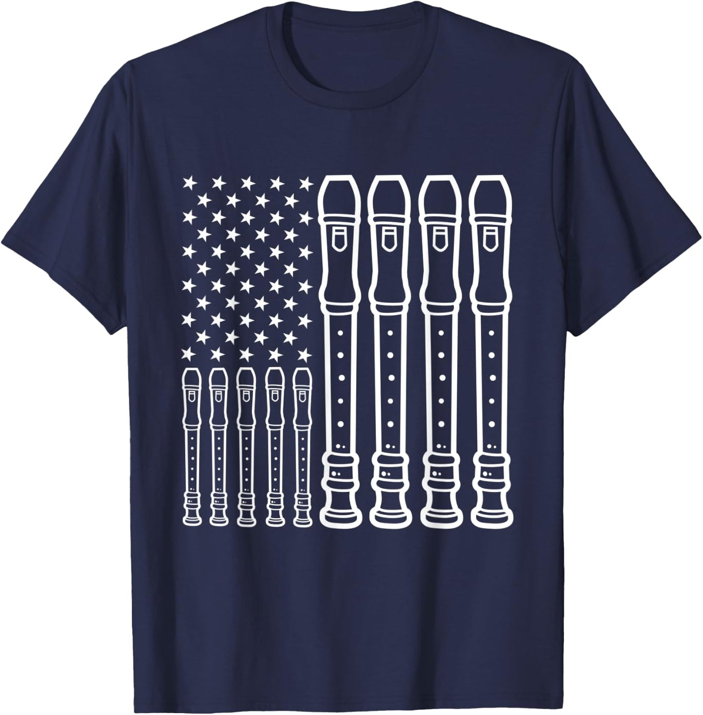 Recorder Player Musical Instrument American Flag T-Shirt - T-Shirt | Navy